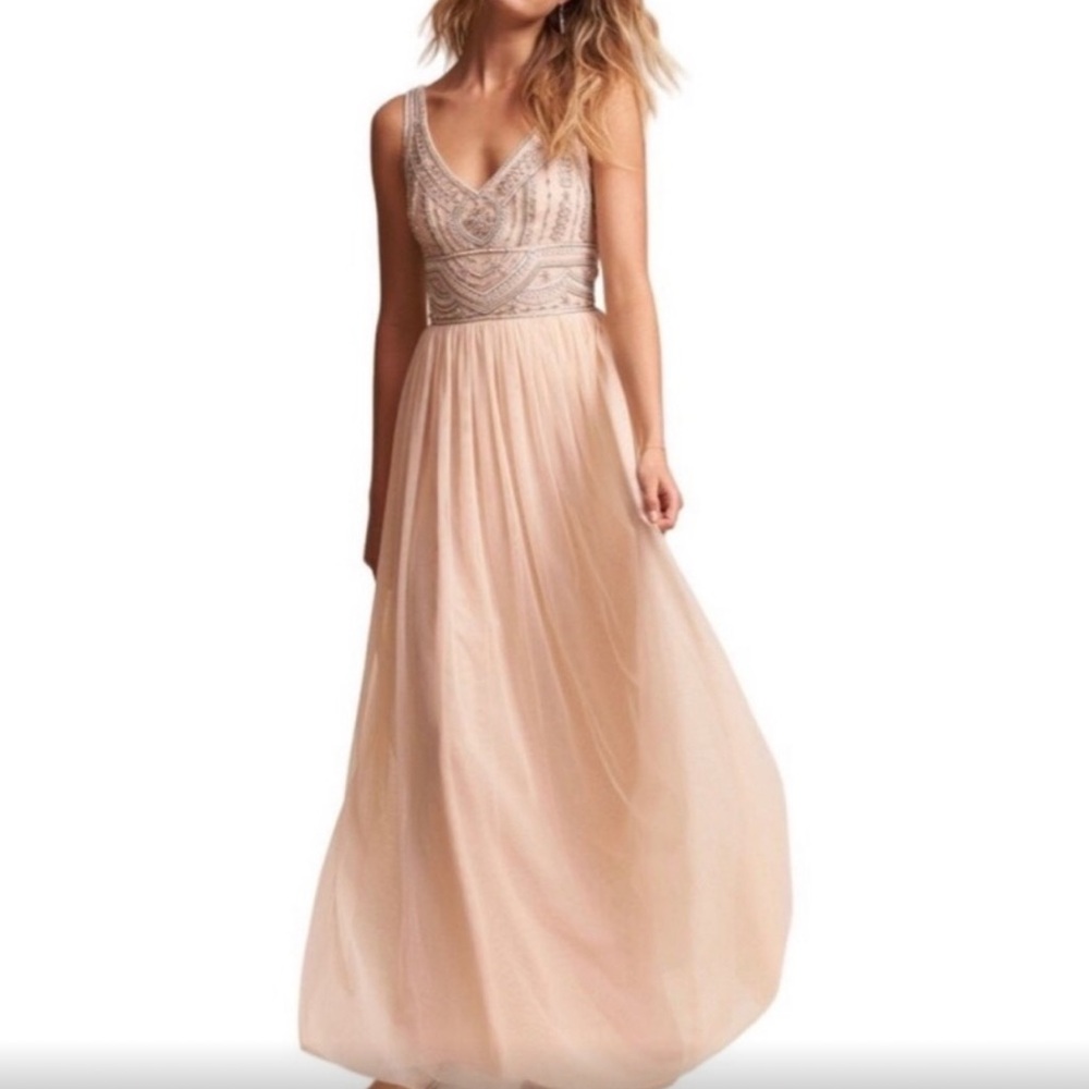BHLDN Blush Beaded V-Neck Maxi Dress